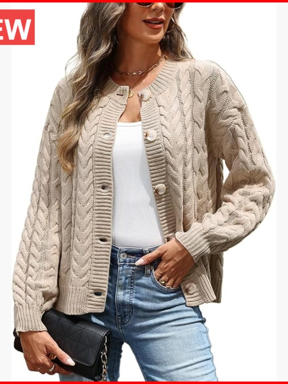 Cable Knit Cardigan Sweater Open Front Long Sleeve Acrylic Blend - Picture 1 of 6